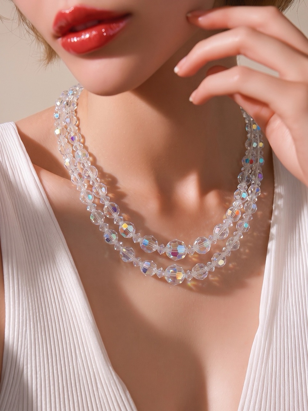 Sparkling Multi-Strand Iridescent Crystal Beaded Statement Necklace